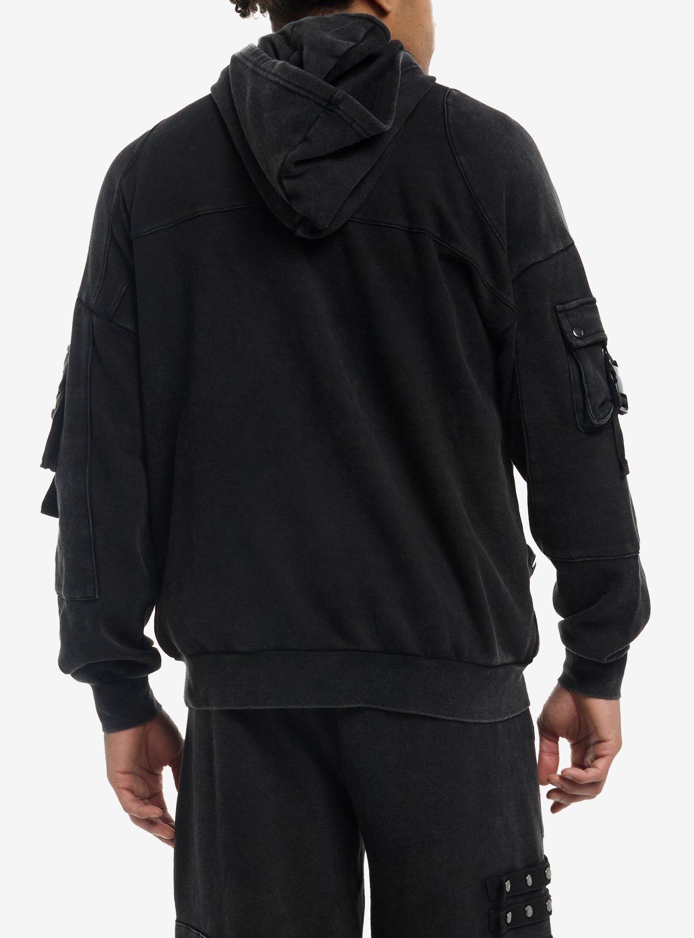 Buckle Balaclava Hood Utility Hoodie, BLACK, alternate