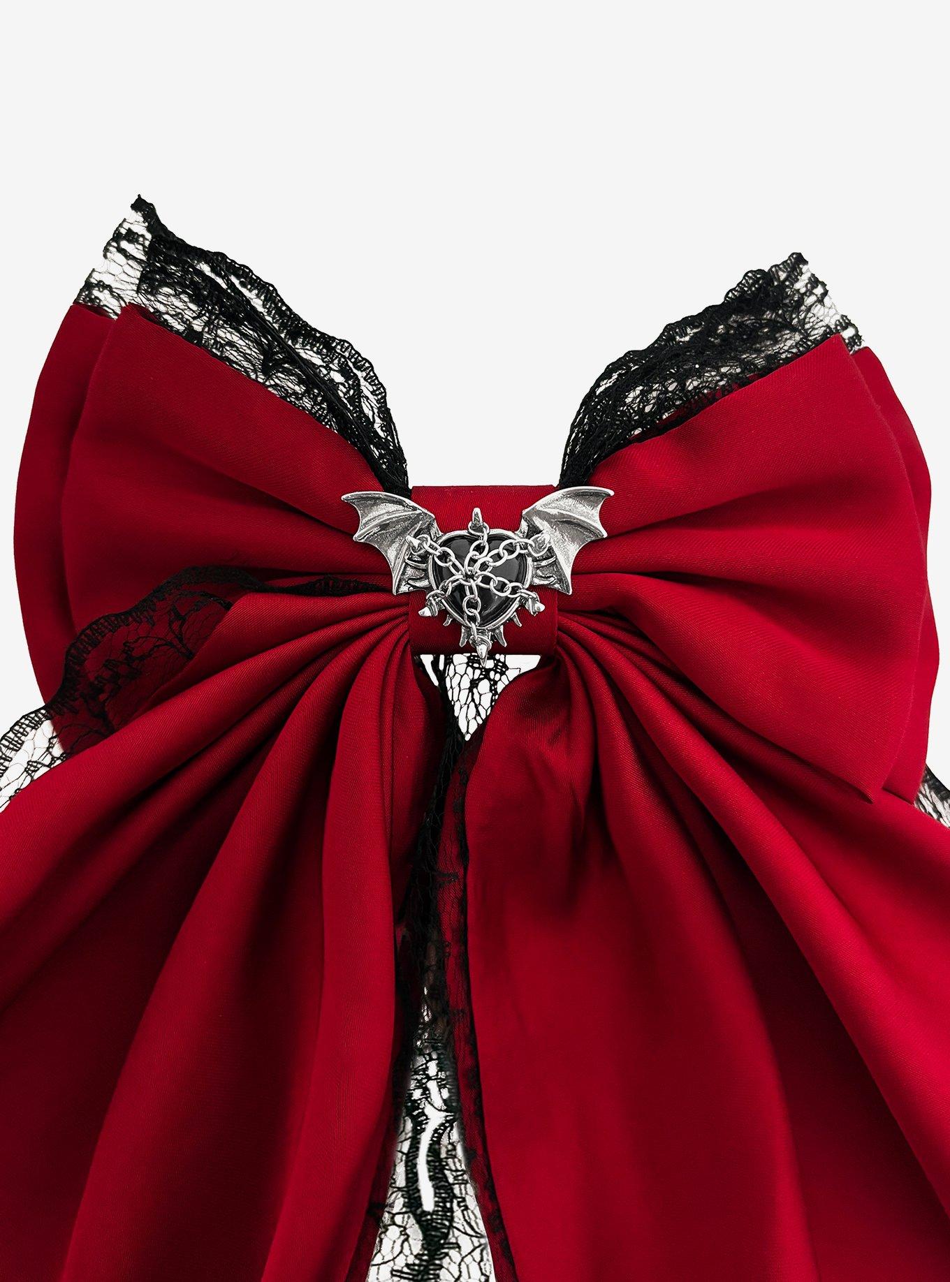 Cosmic Aura Winged Heart Red Hair Bow, , alternate