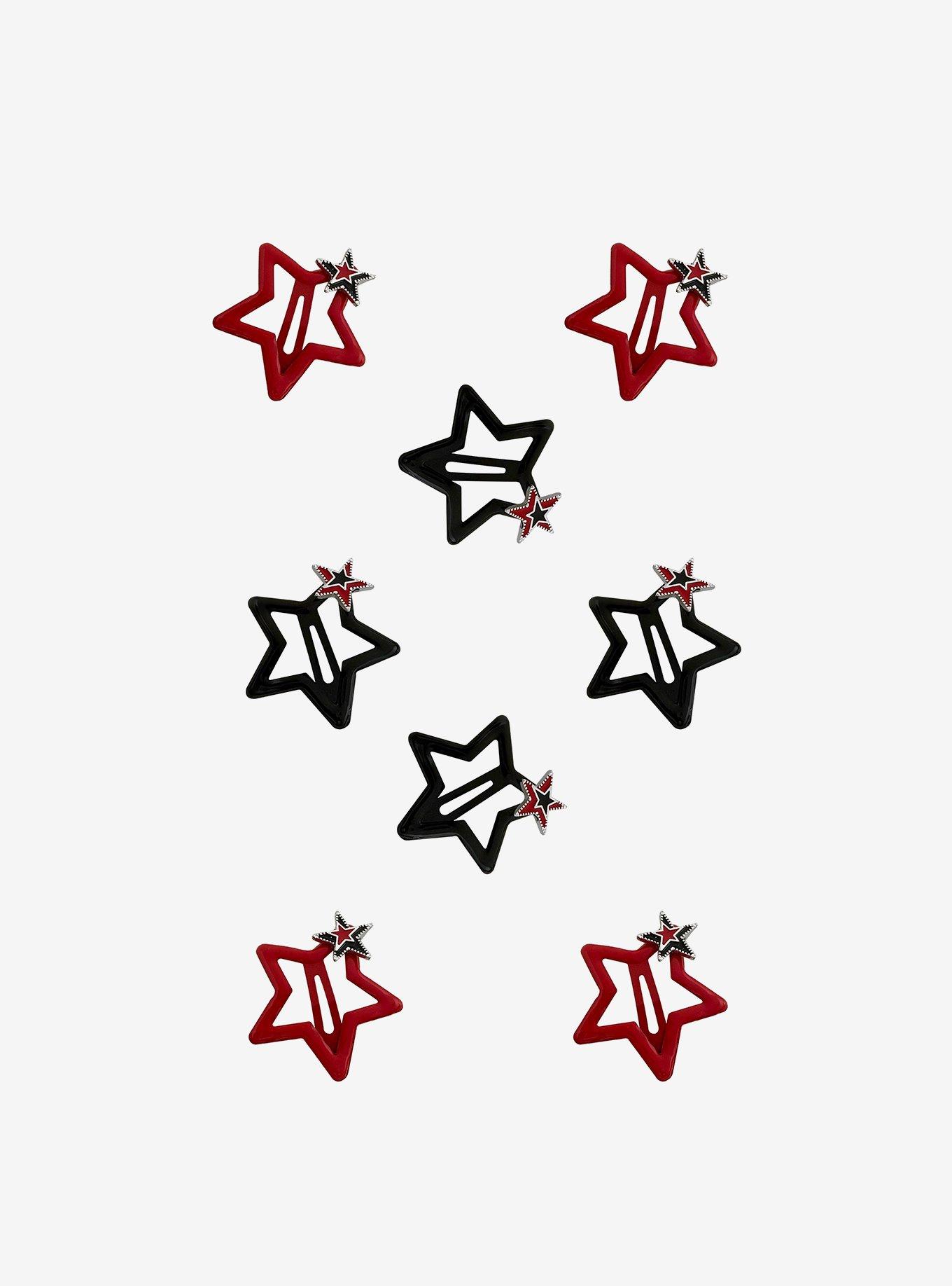 Red & Black Star Hair Clip Set, , hi-res