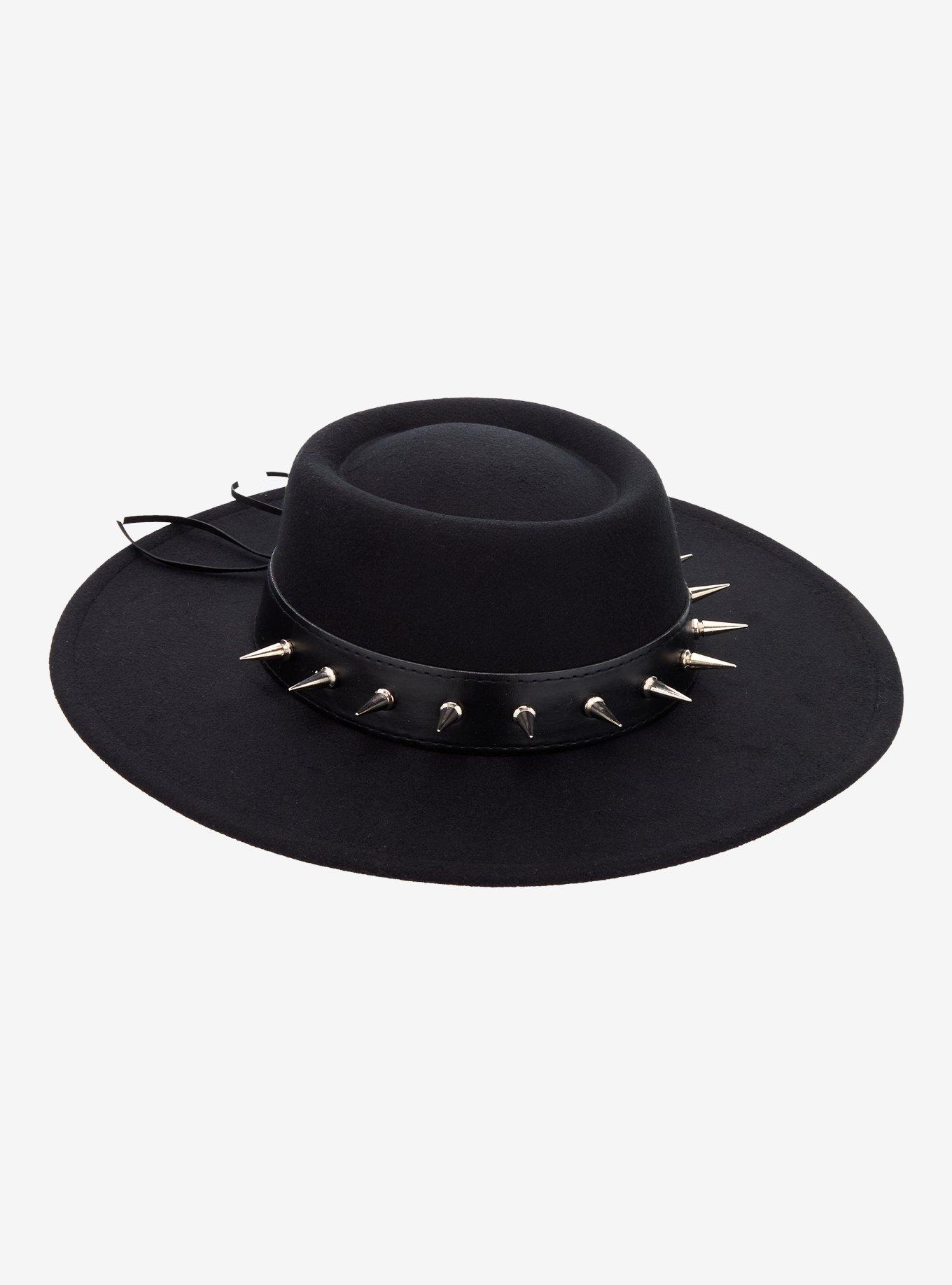 Black Spike Stud Wide Brimmed Hat, , hi-res