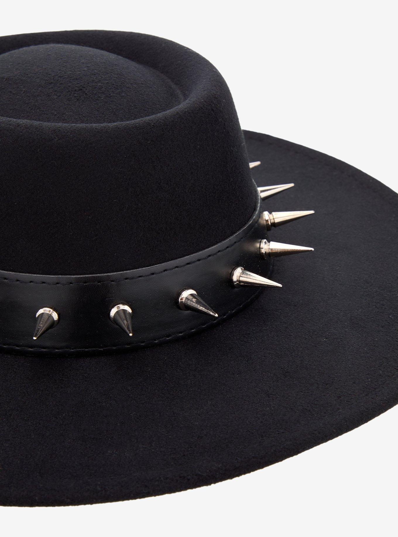 Black Spike Stud Wide Brimmed Hat, , alternate
