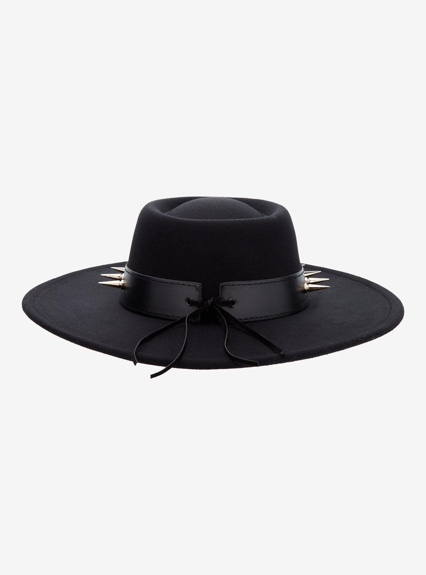 Black Spike Stud Wide Brimmed Hat, , alternate