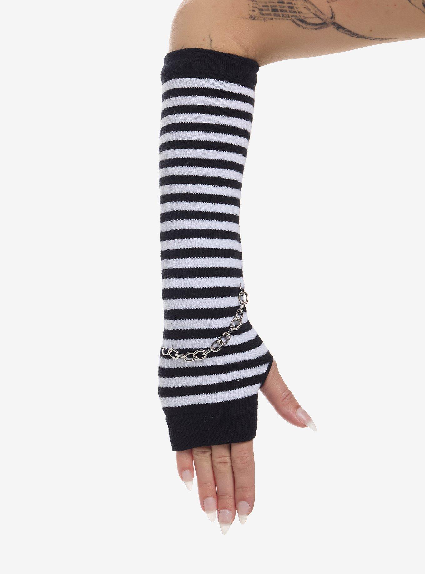Black & White Stripe Chain Arm Warmers, , hi-res