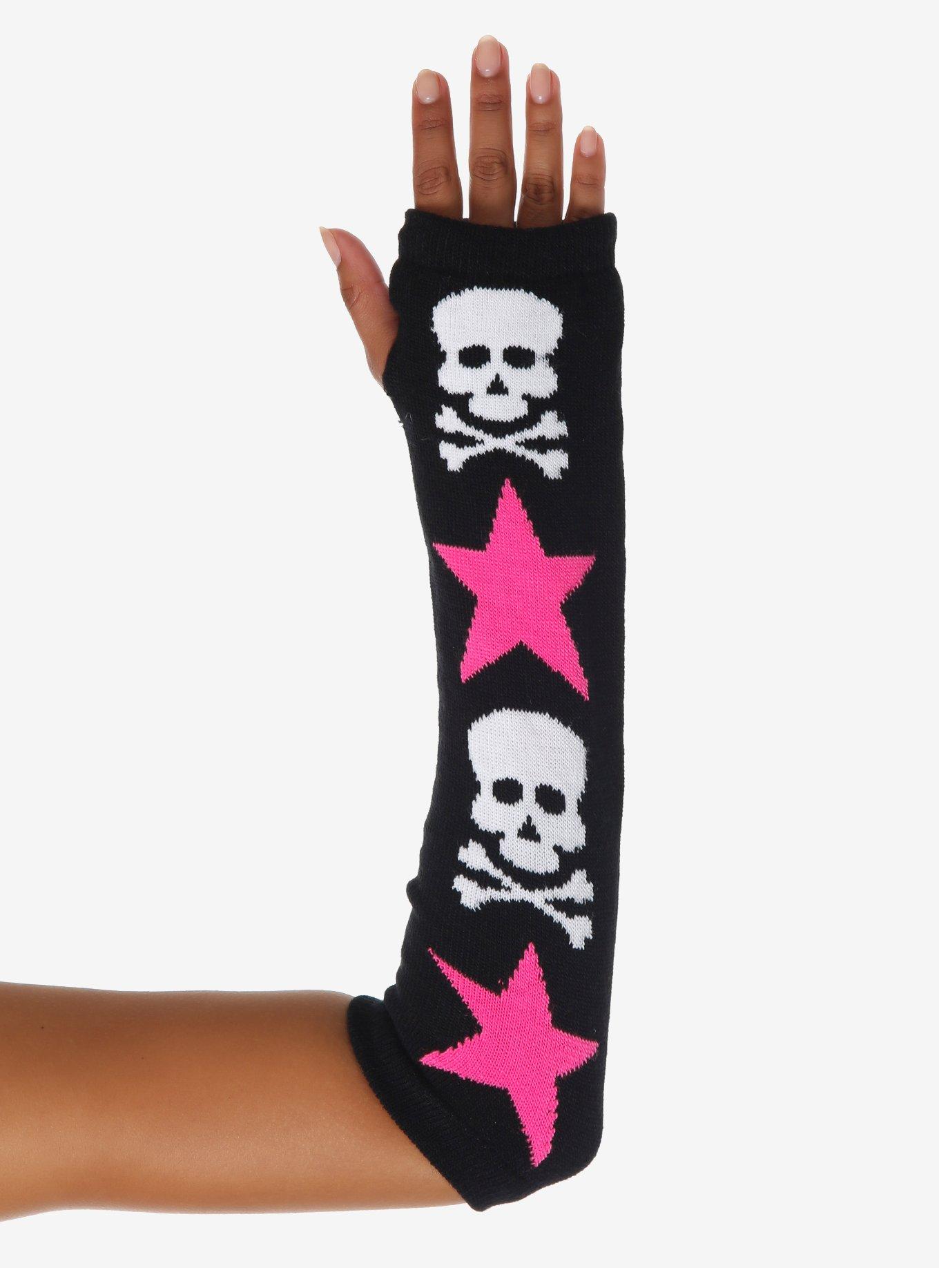 Skull & Pink Star Arm Warmers, , hi-res