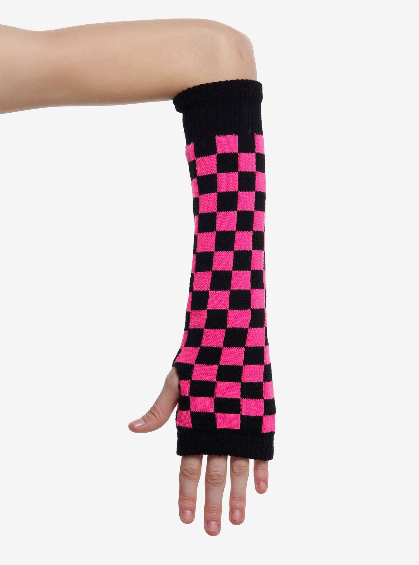 Magenta & Black Checkered Arm Warmers, , hi-res