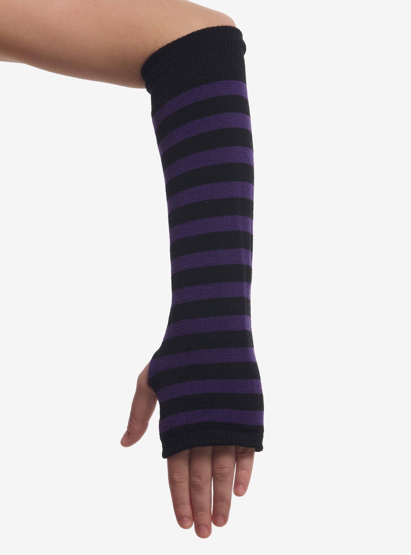 Black & Purple Stripe Arm Warmers, , hi-res