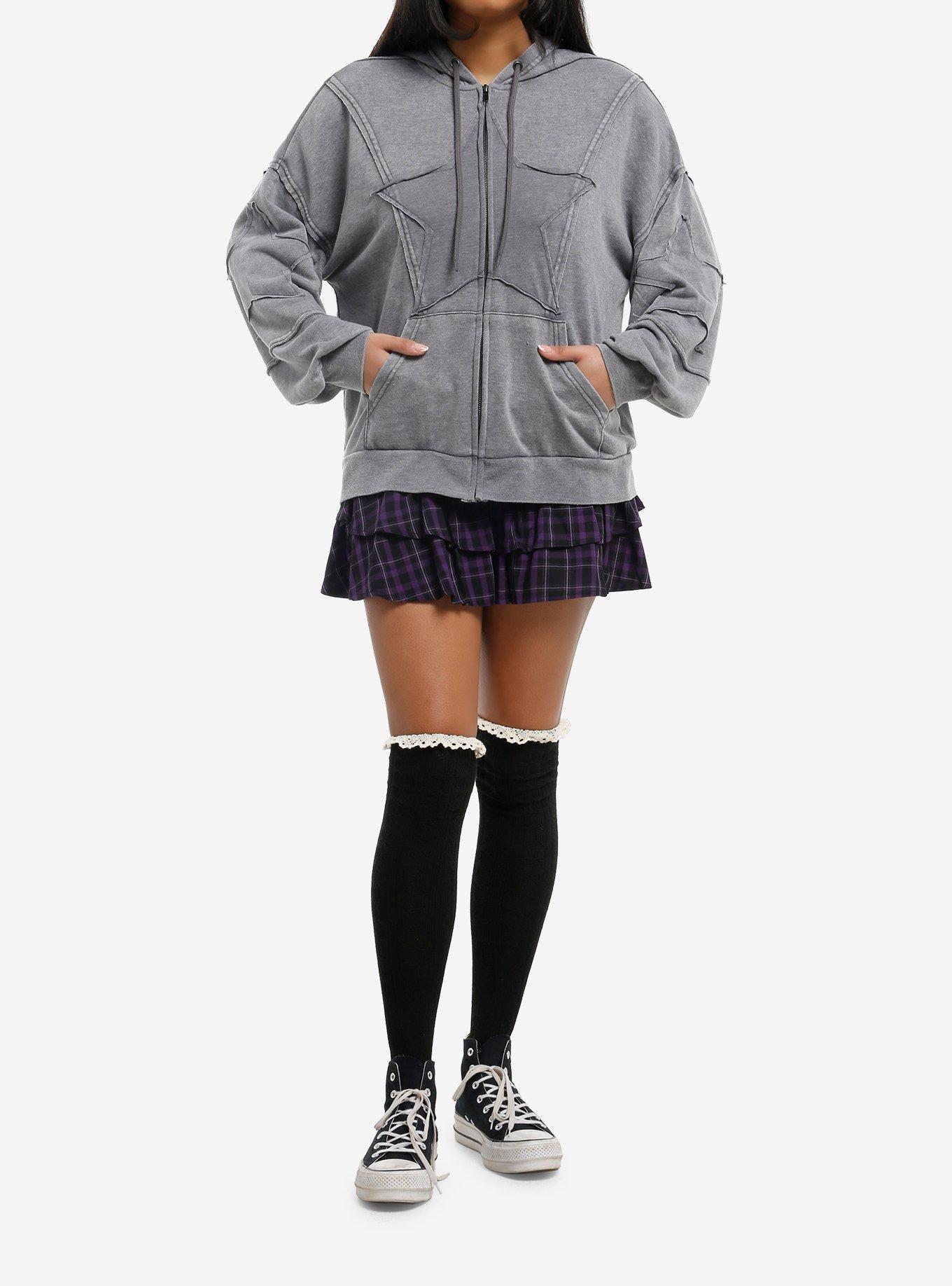 Grey Star Frayed Girls Hoodie, , hi-res