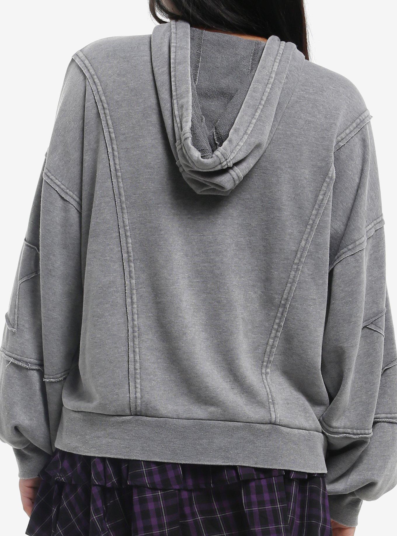 Grey Star Frayed Girls Hoodie, GREY, alternate