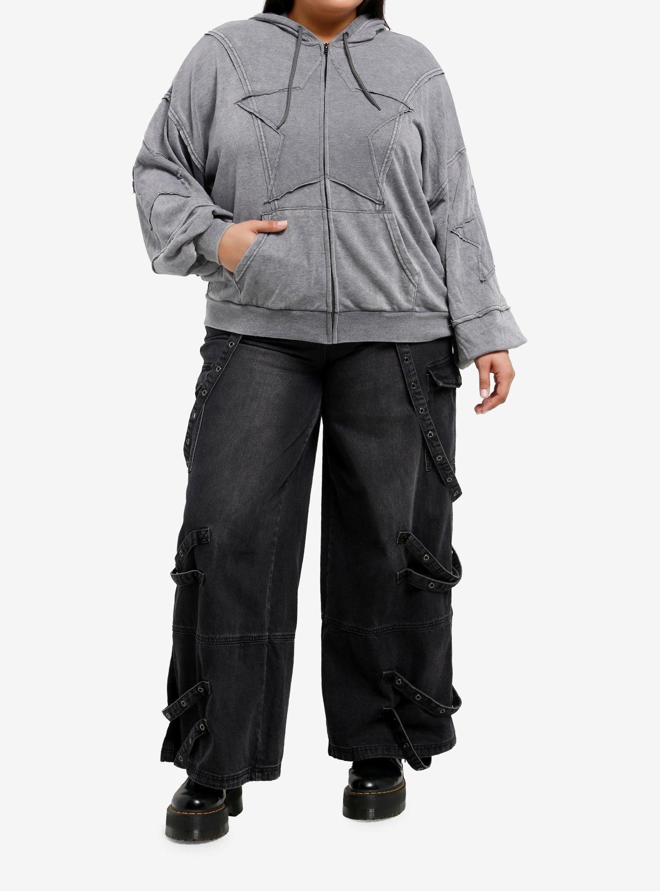 Grey Star Frayed Girls Hoodie Plus Size, , hi-res