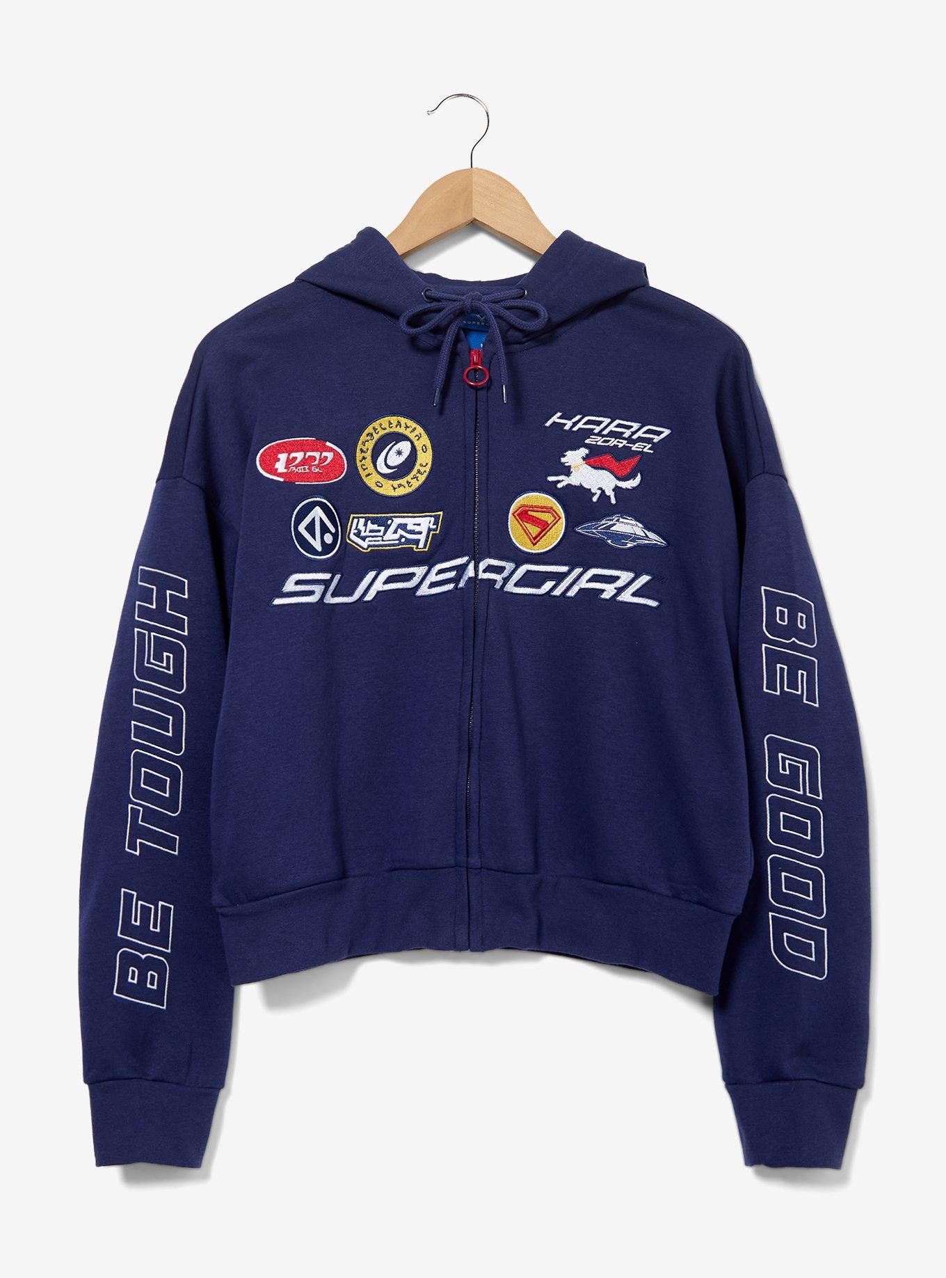 DC Supergirl Embroidered Patches Cropped Zippered Hoodie, , hi-res