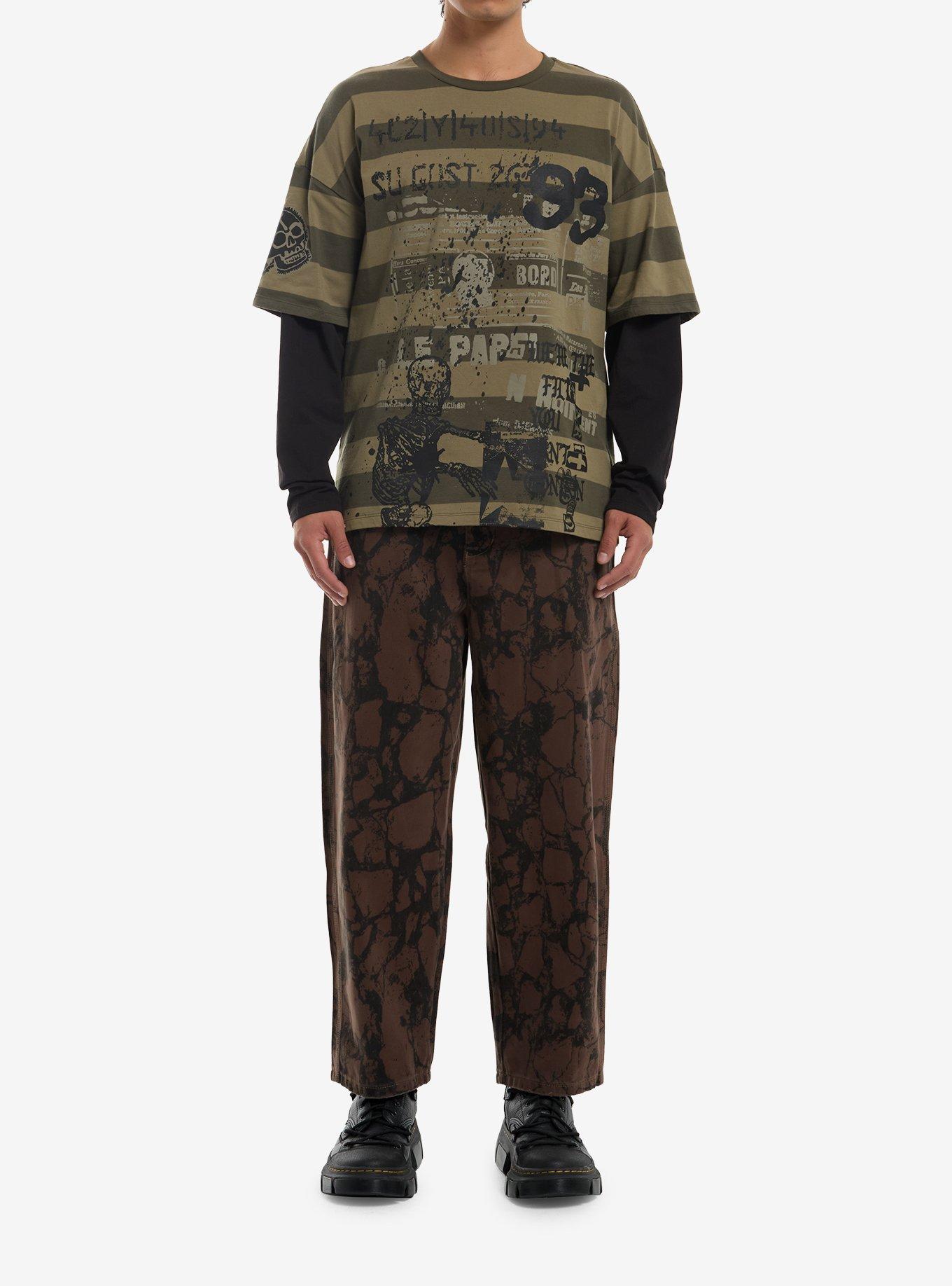 Grunge Green Stripe Icons Long-Sleeve T-Shirt, , hi-res