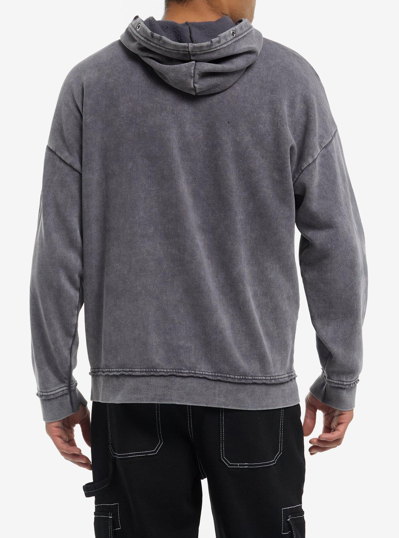 Breakthrough Skull Pierced Hoodie, GREY, alternate