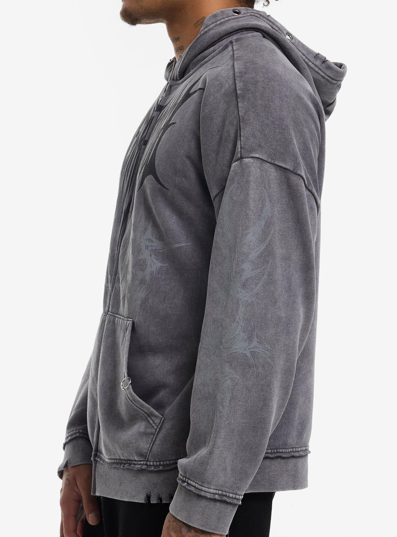 Breakthrough Skull Pierced Hoodie, GREY, alternate