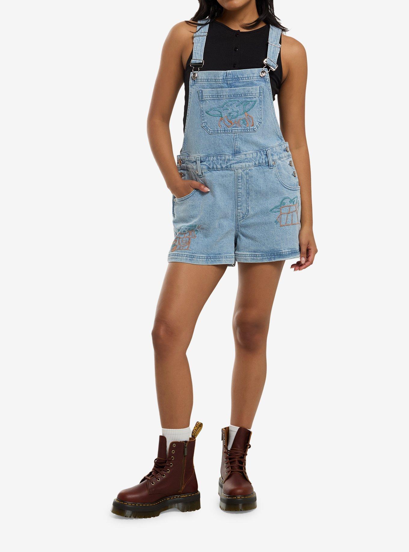 Her Universe Star Wars The Mandalorian And Grogu Line Art Grogu Denim Shortalls, , hi-res