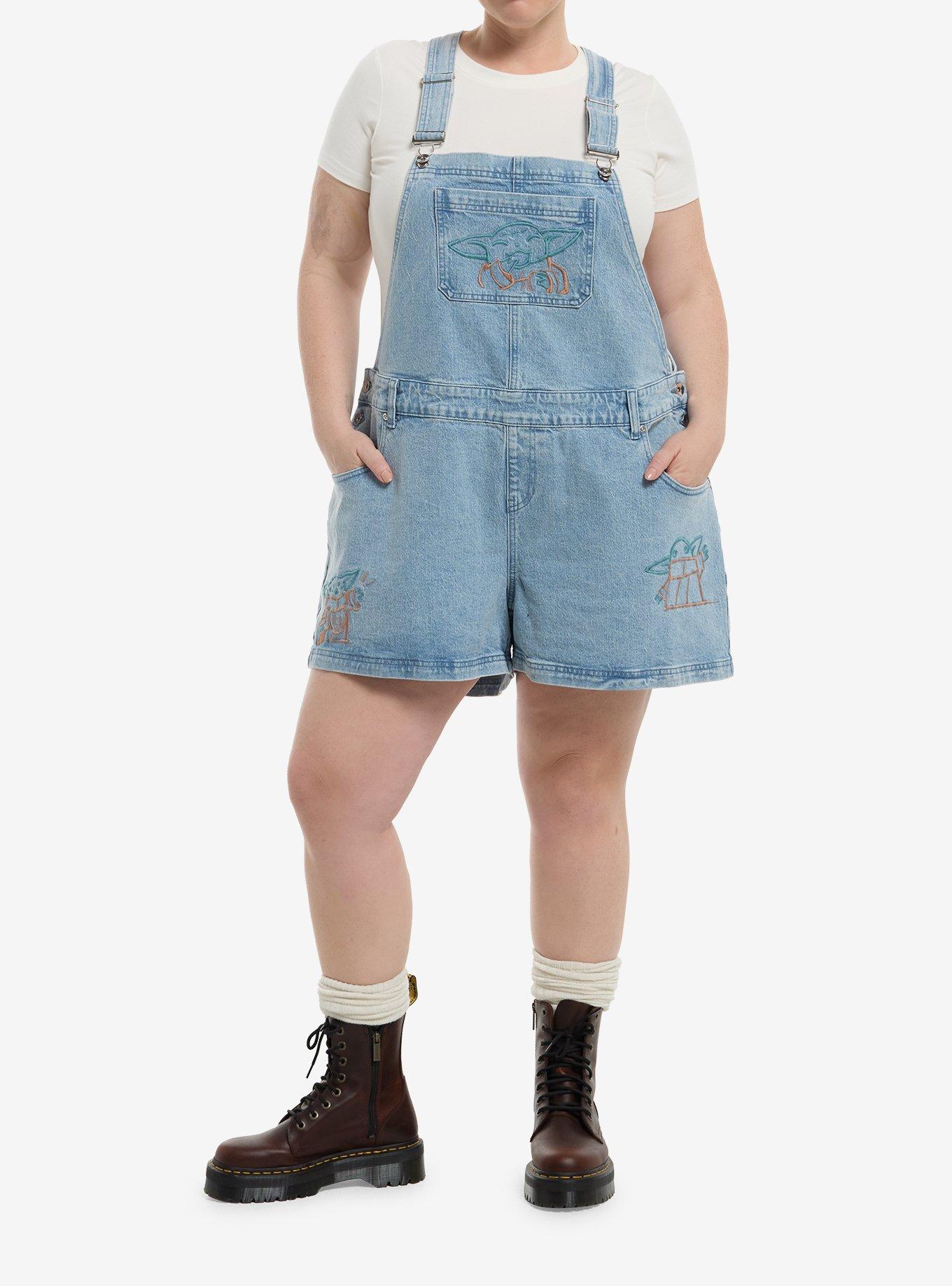 Her Universe Star Wars The Mandalorian And Grogu Line Art Grogu Denim Shortalls Plus Size, , hi-res