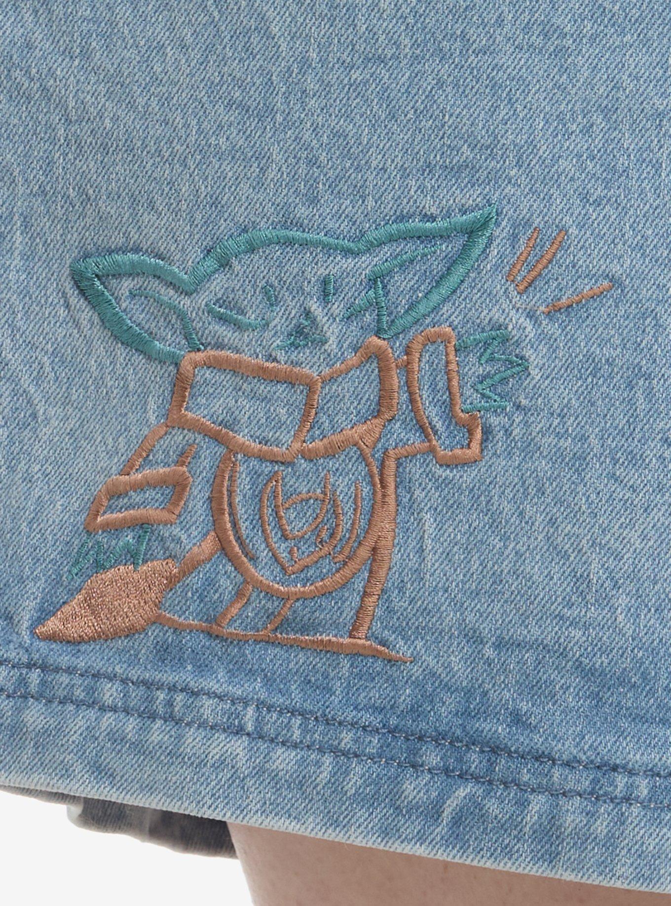 Her Universe Star Wars The Mandalorian And Grogu Line Art Grogu Denim Shortalls Plus Size, LIGHT WASH, alternate - view 4