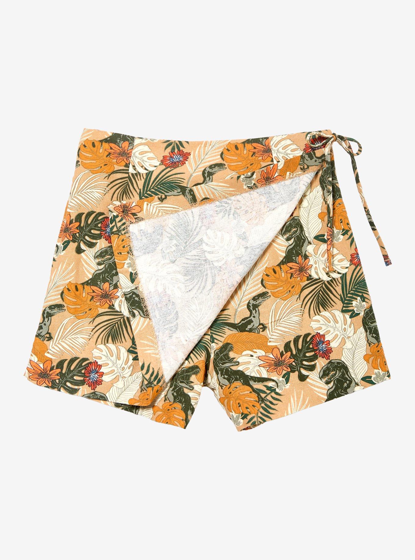 Jurassic Park Dinosaur Foliage Allover Print Linen Skort - BoxLunch Exclusive, BEIGE, alternate