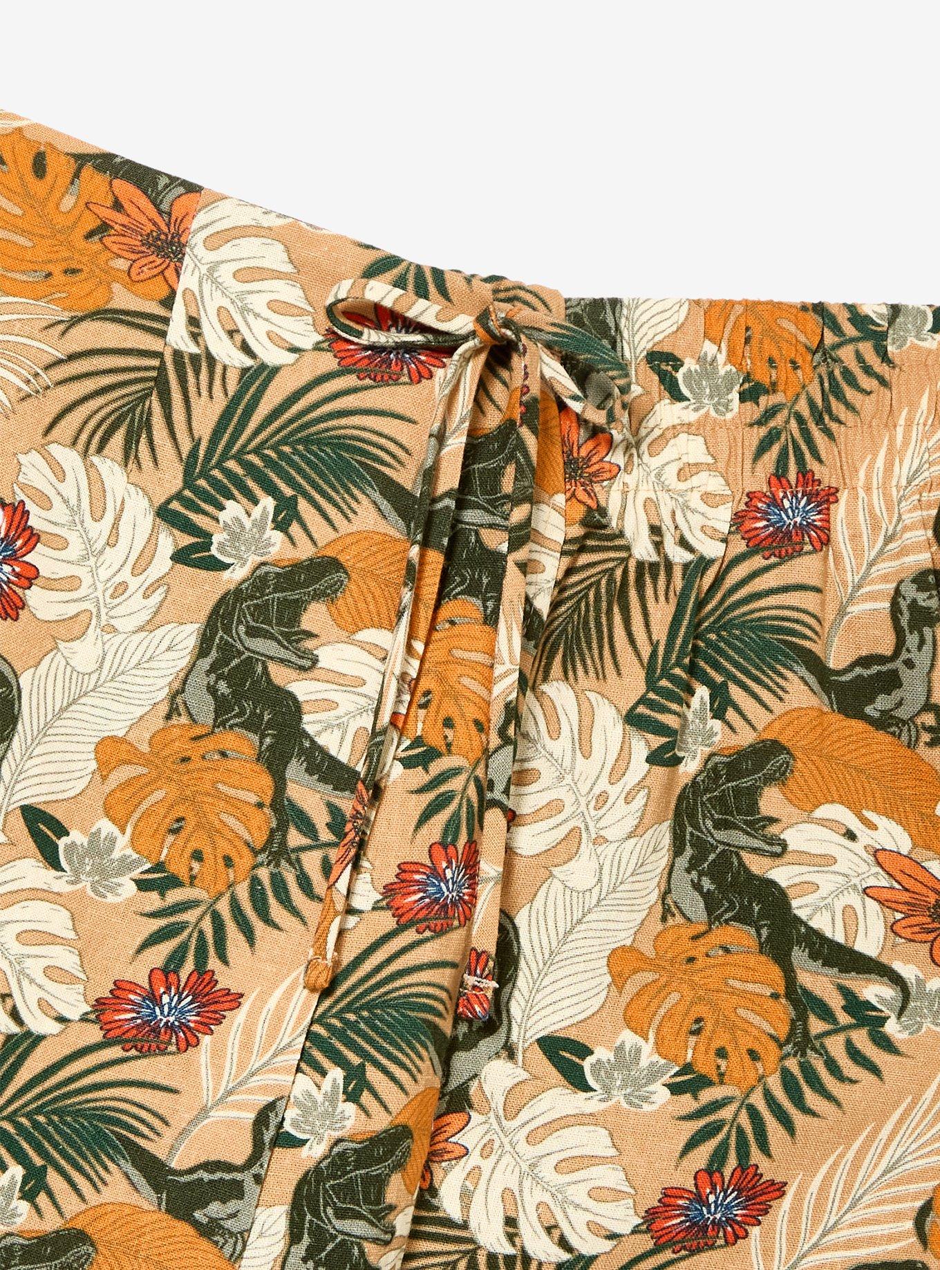 Jurassic Park Dinosaur Foliage Allover Print Plus Size Linen Skort - BoxLunch Exclusive, BEIGE, alternate