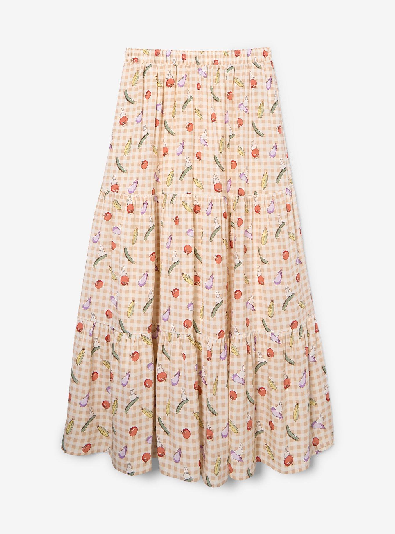 Studio Ghibli&reg; My Neighbor Totoro Veggies Gingham Maxi Skirt &mdash; BoxLunch Exclusive, BIRCH, alternate
