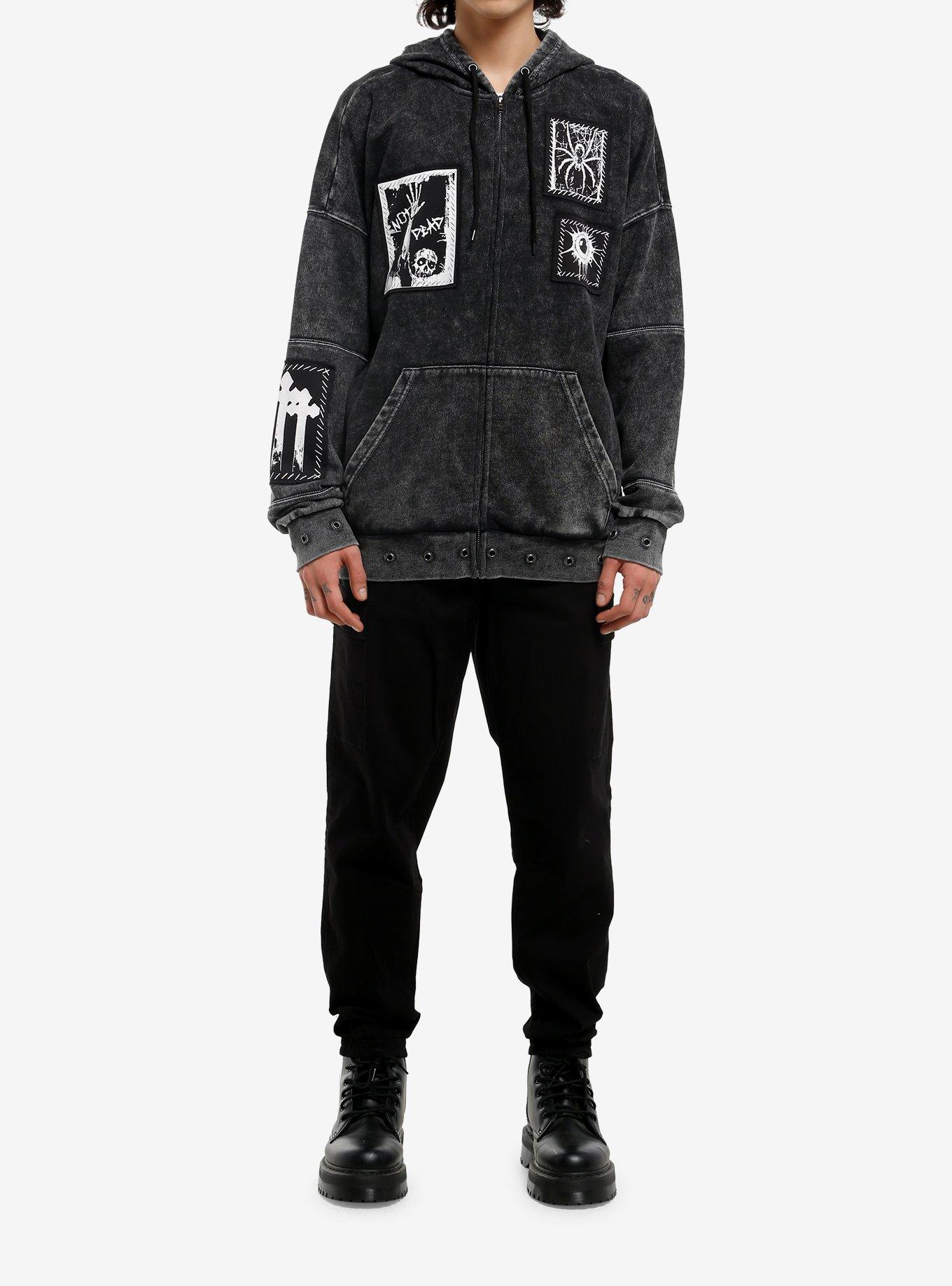 Gothic Patch Grommet Mineral Wash Hoodie, , hi-res