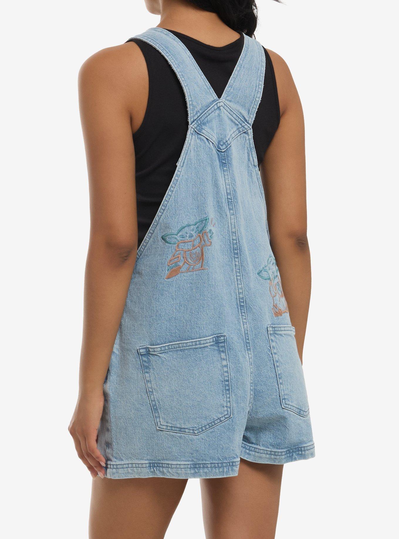 Her Universe Star Wars The Mandalorian And Grogu Line Art Grogu Denim Shortalls, MULTI, alternate