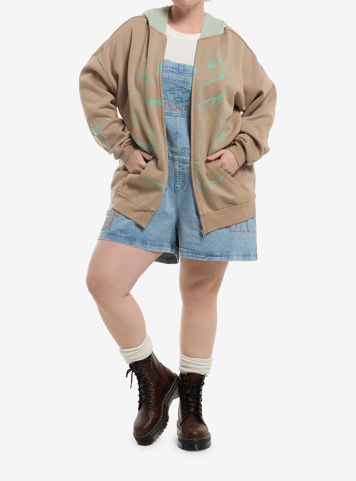 Her Universe Star Wars The Mandalorian And Grogu Line Art Grogu Girls Hoodie Plus Size, GREEN  OLIVE, alternate