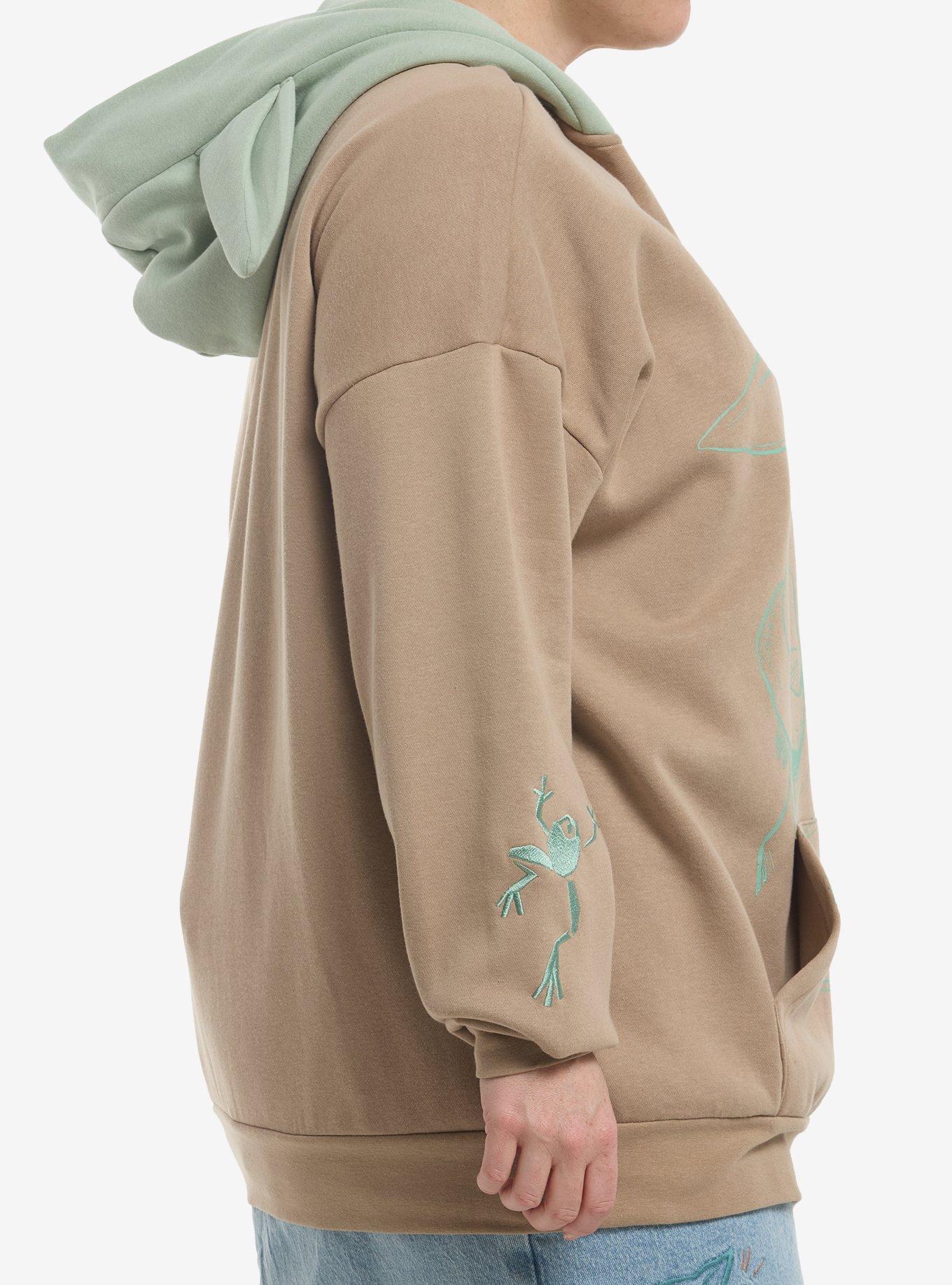 Her Universe Star Wars The Mandalorian And Grogu Line Art Grogu Girls Hoodie Plus Size, GREEN  OLIVE, alternate