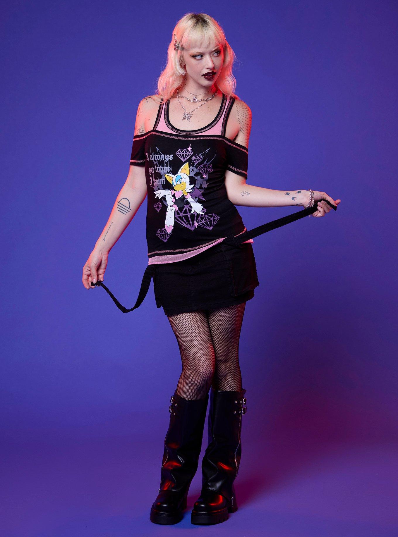 Sonic The Hedgehog Rouge Mesh Girls Cold-Shoulder Top, , hi-res