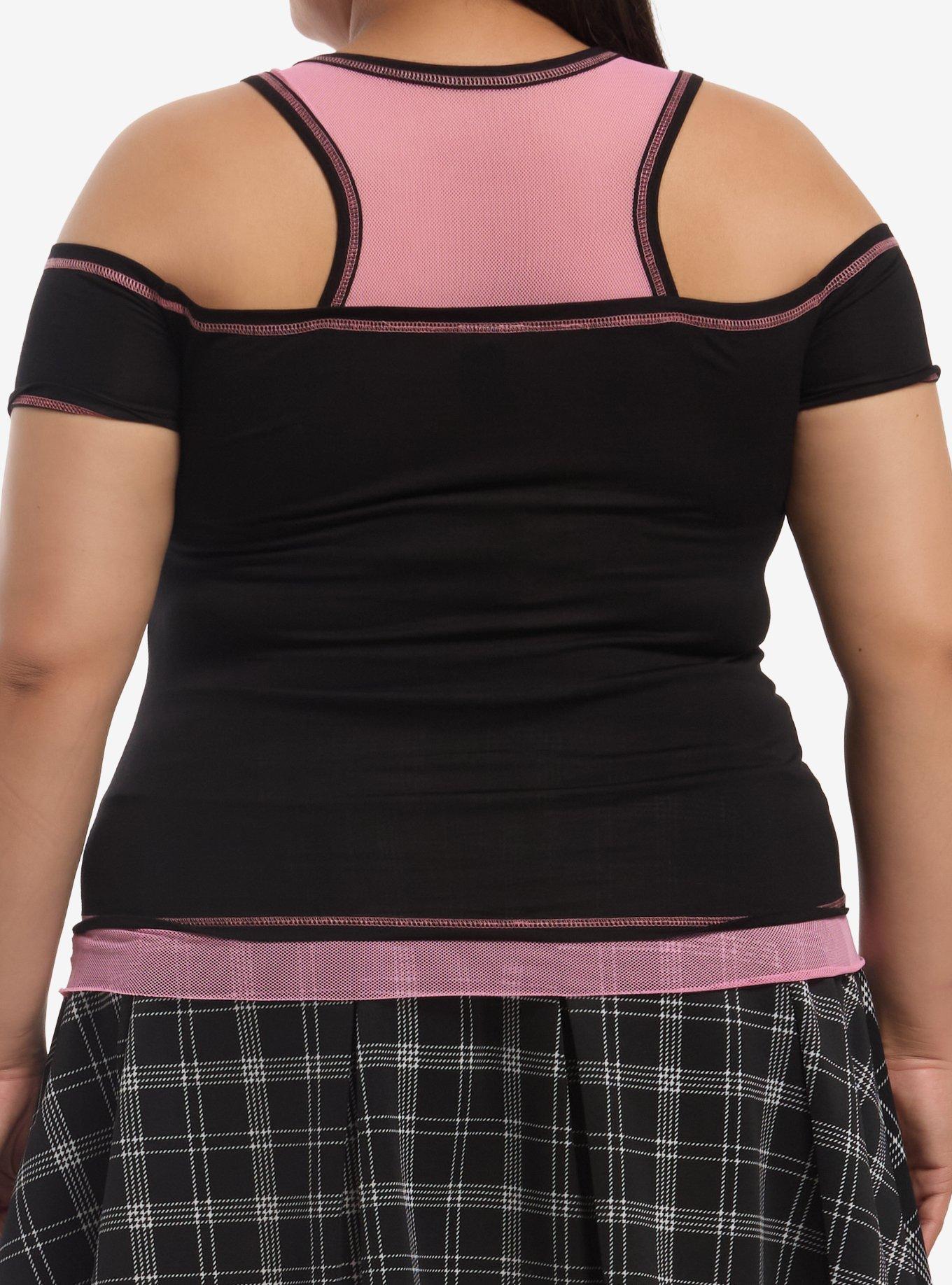 Sonic The Hedgehog Rouge Mesh Girls Cold-Shoulder Top Plus Size, PINK, alternate