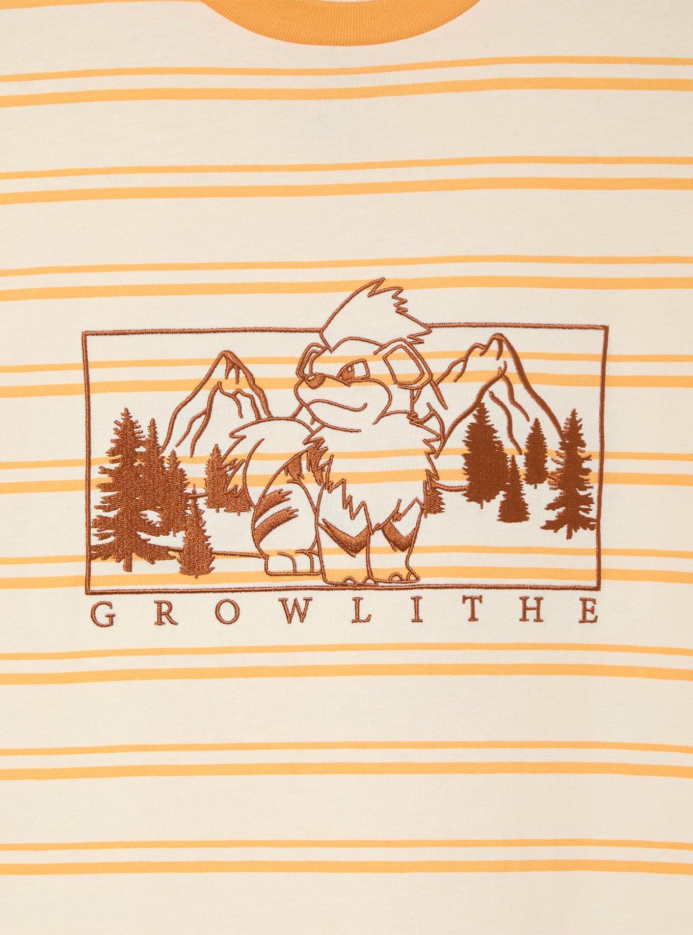 Pok&eacute;mon Growlithe Embroidered Panel Striped T-Shirt - BoxLunch Exclusive, STRIPE - YELLOW, alternate