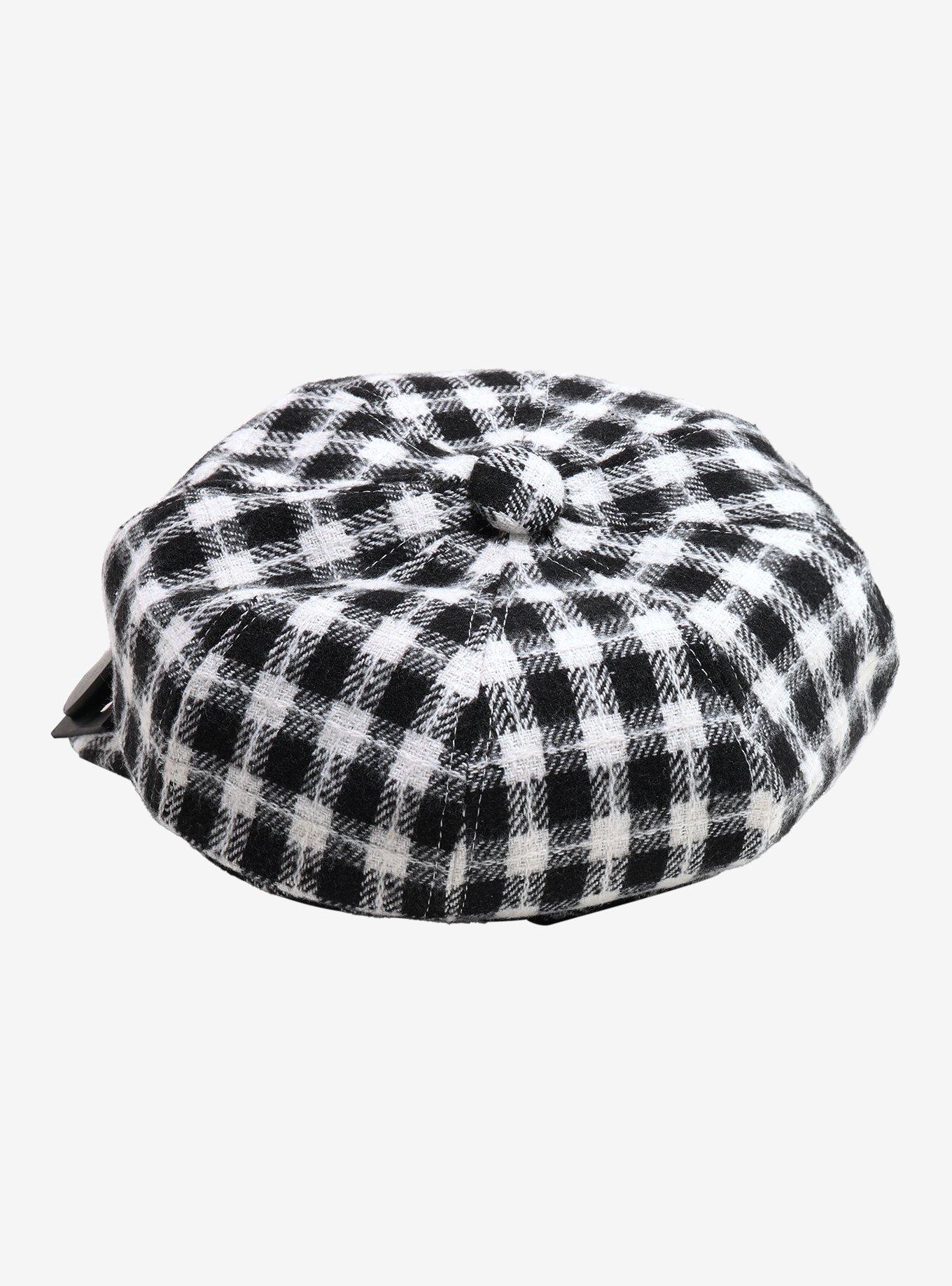 Black & White Plaid Grommet Buckle Cabbie Hat, , hi-res