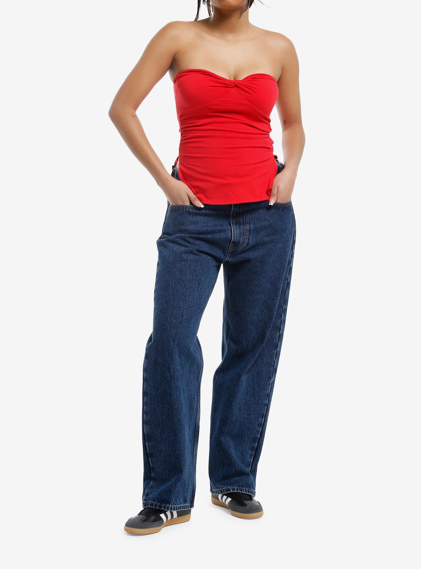 Red Side Slit Girls Tube Top, , hi-res