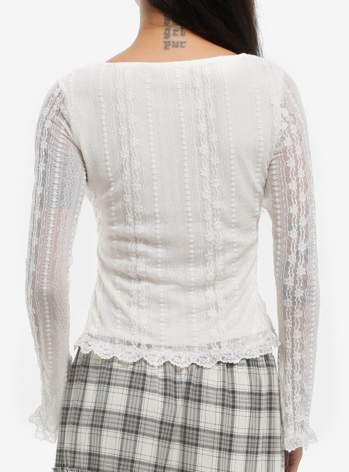 White Lace Empire Girls Long-Sleeve Top, MULTI, alternate