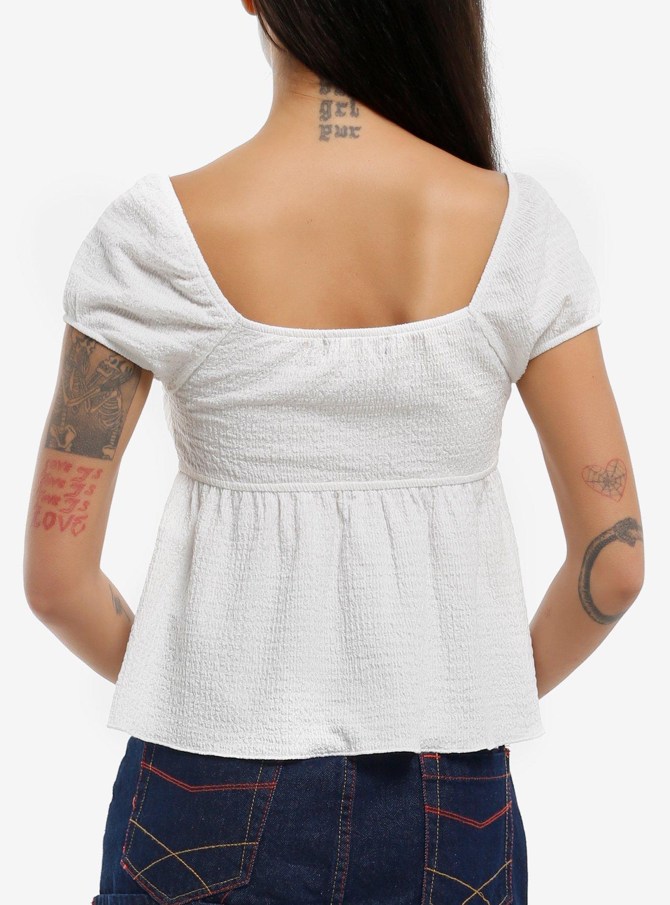 White Ruched Puff Sleeve Girls Top, MULTI, alternate