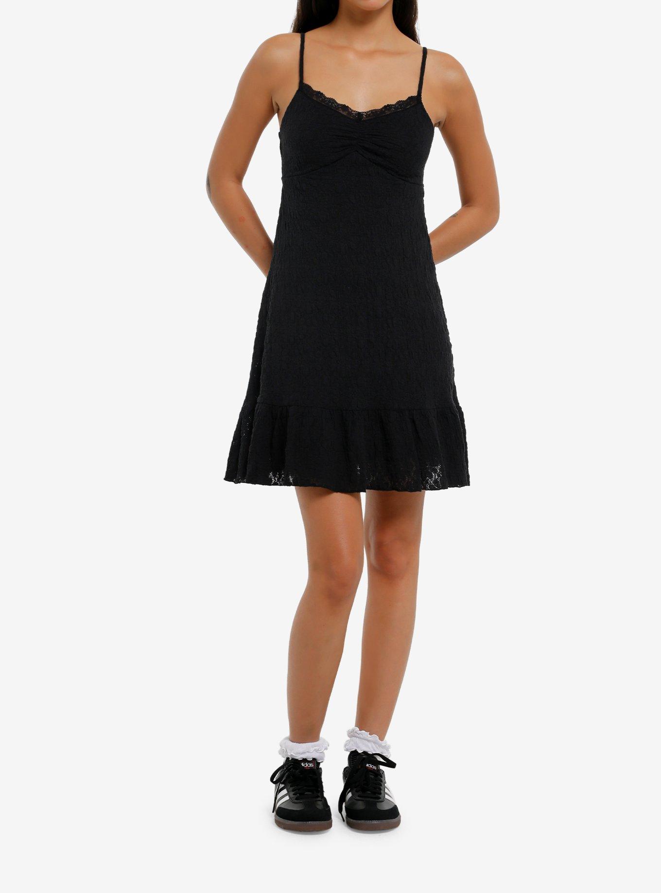 Black Crinkle Lace Cami Dress, , hi-res