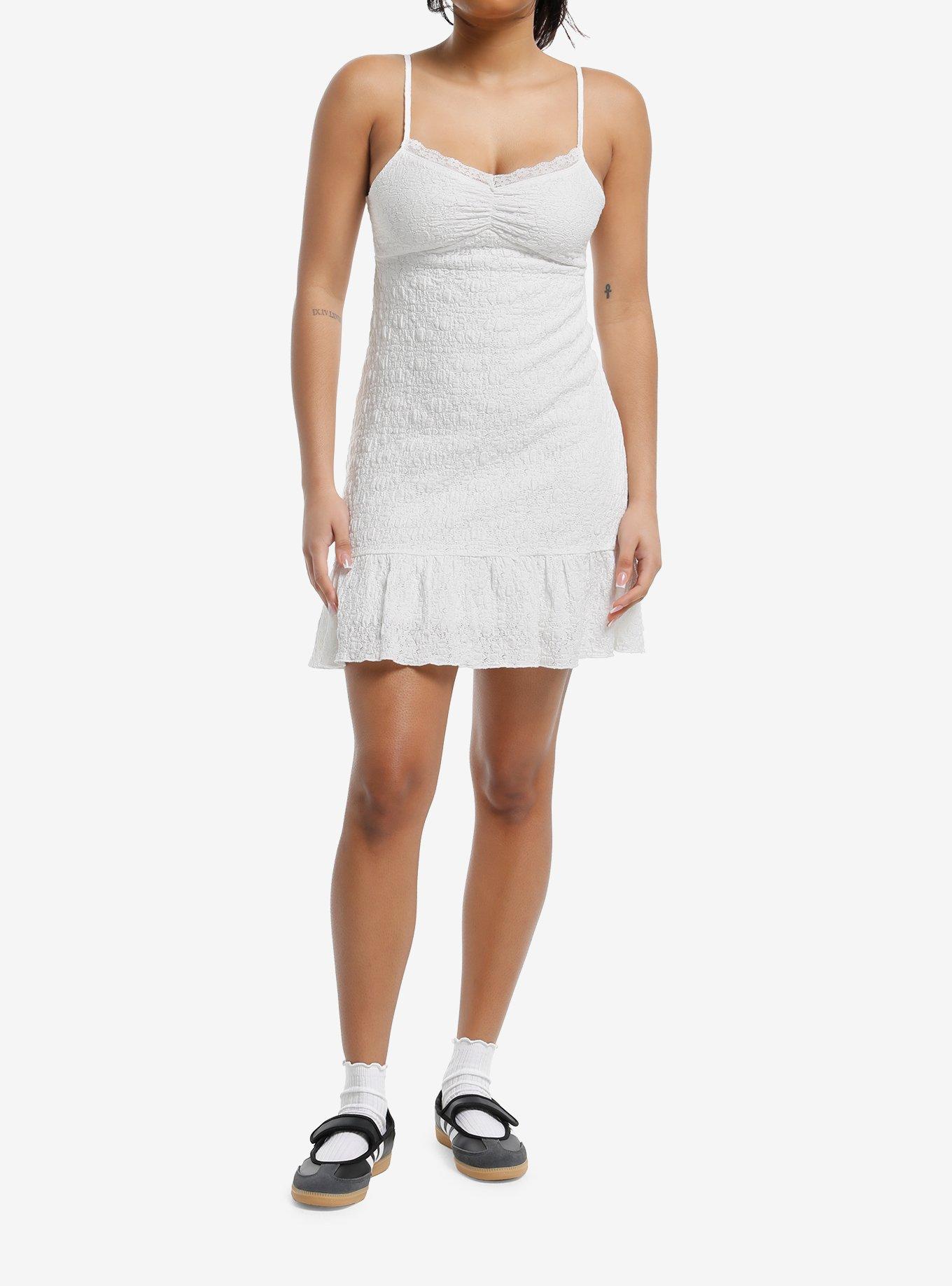 White Crinkle Lace Girls Cami Dress, , hi-res