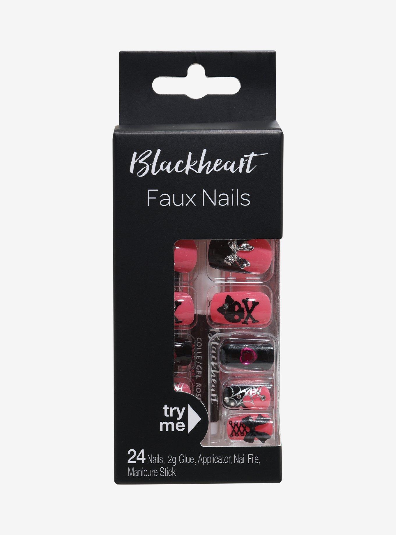 Blackheart Pink & Black Skull Press-On Nail Set, , hi-res