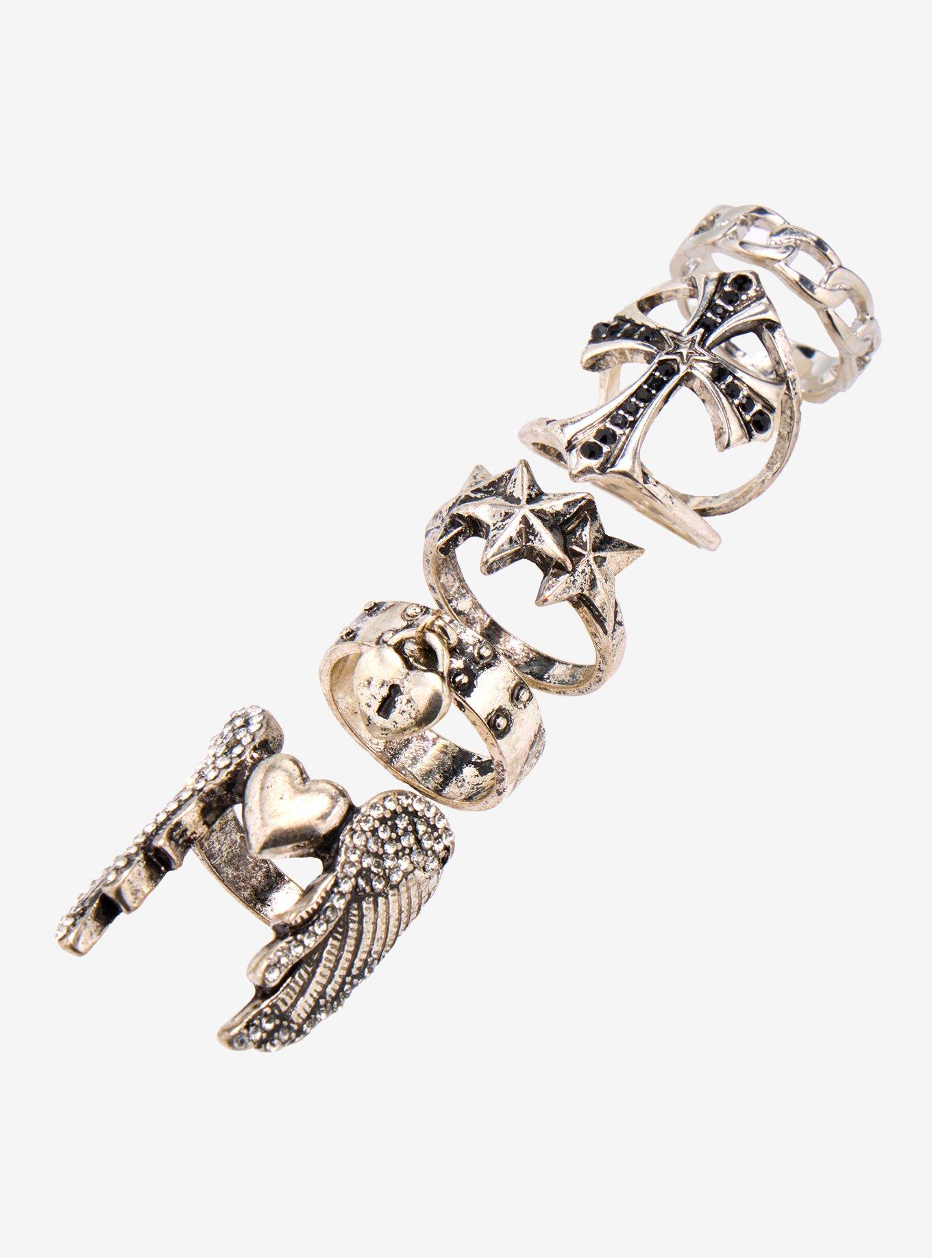 Cross Winged Heart Star Ring Set, , alternate