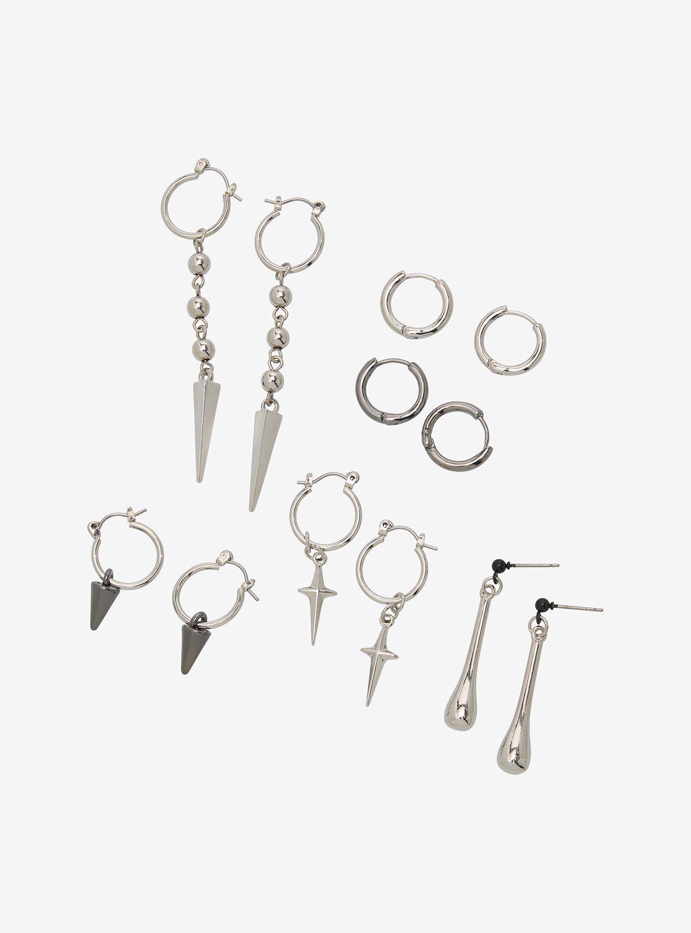 Spike Ball Chain Huggie Hoop Earring Set, , hi-res