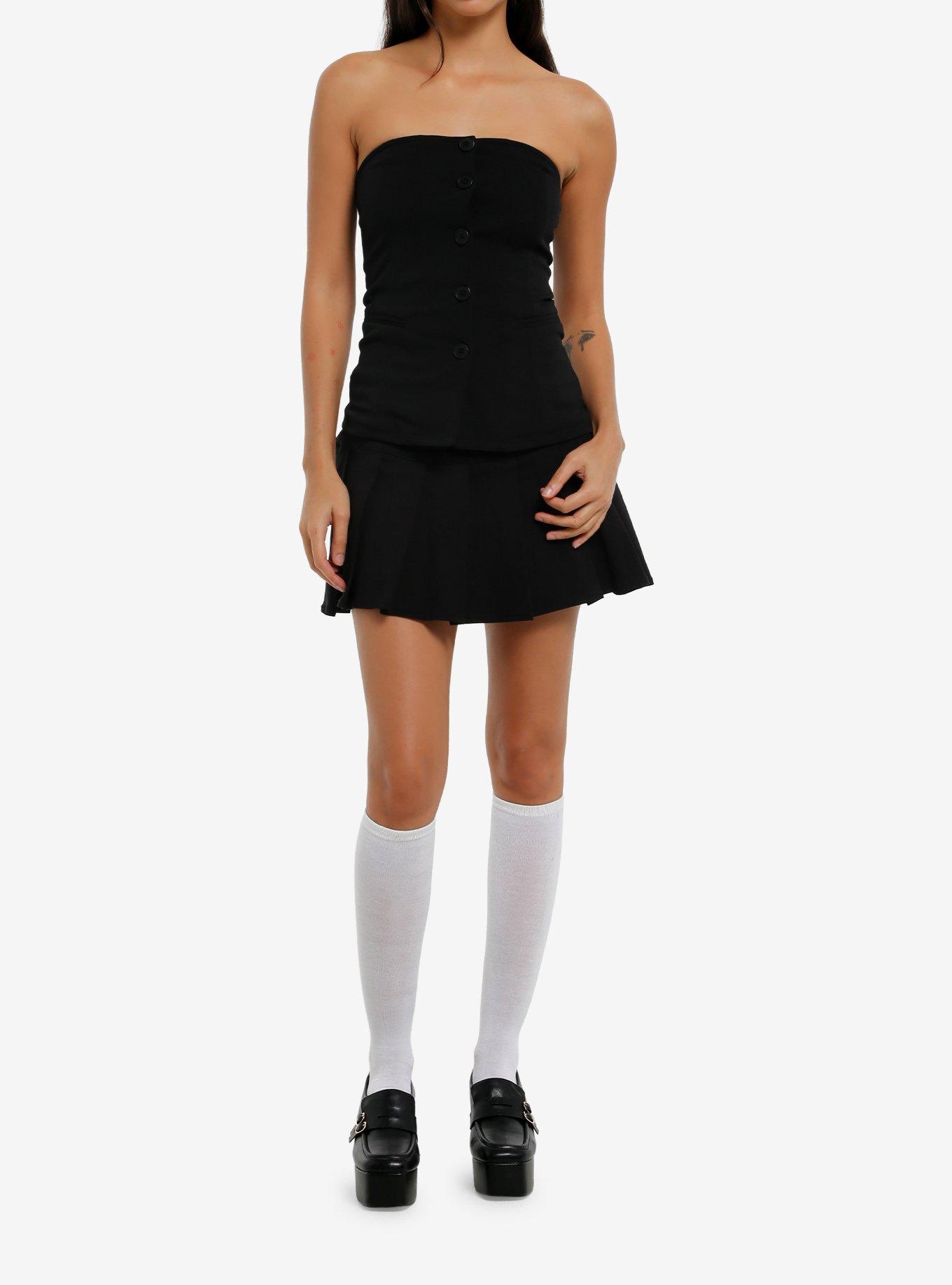 Black Button-Up Girls Tube Top, , hi-res