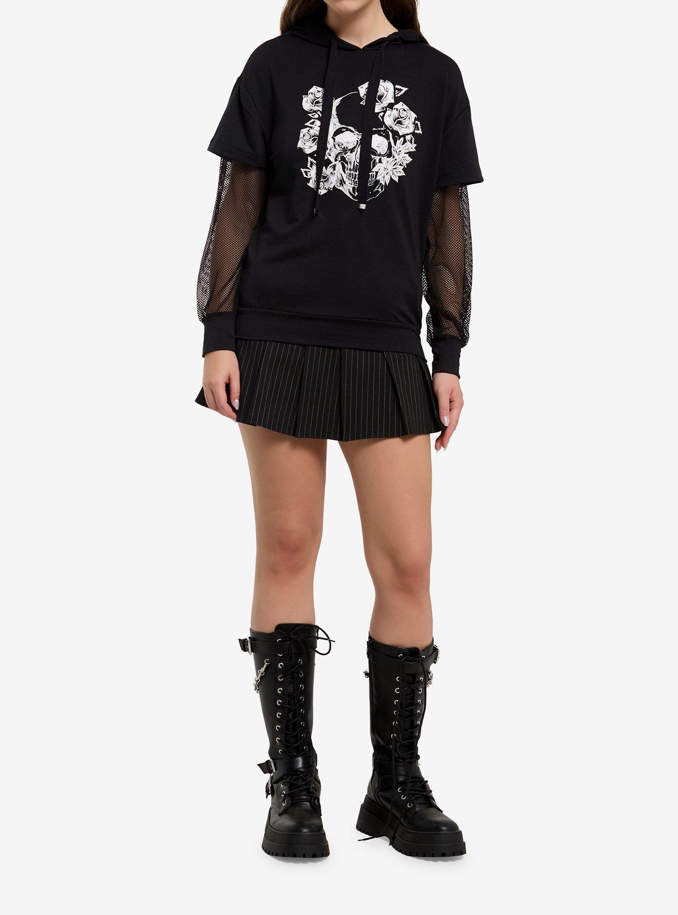 Skull Roses Mesh Girls Long-Sleeve Twofer, , hi-res