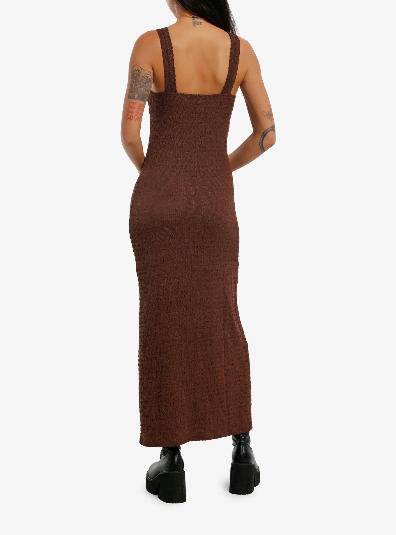 Brown Slit Midaxi Dress, , hi-res