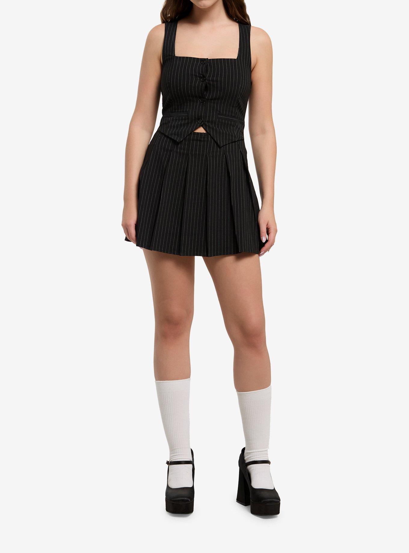 Black & White Pinstripe Vest Dress, , hi-res