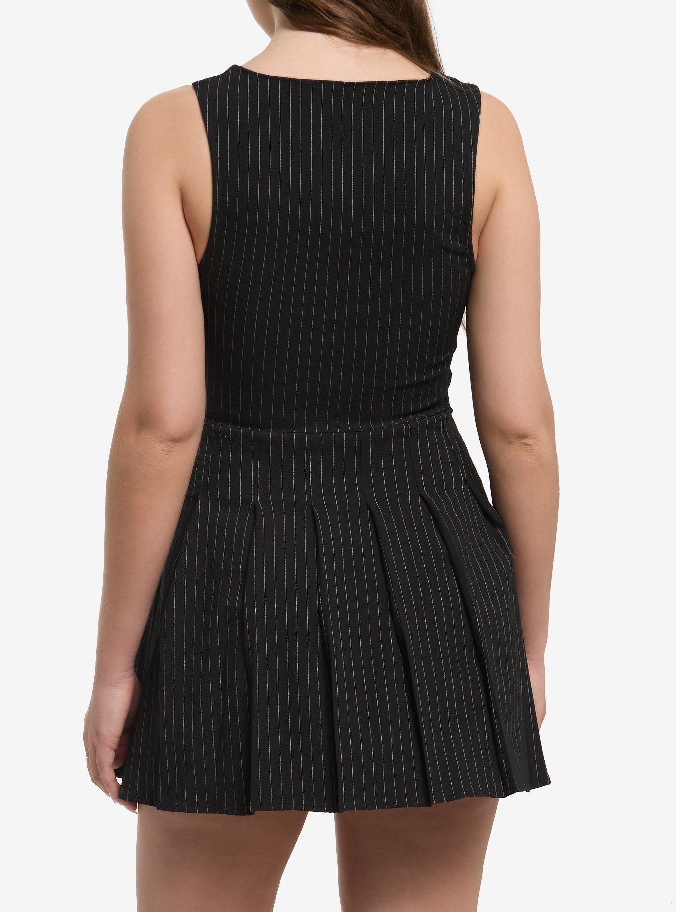 Black & White Pinstripe Vest Dress, MULTI, alternate