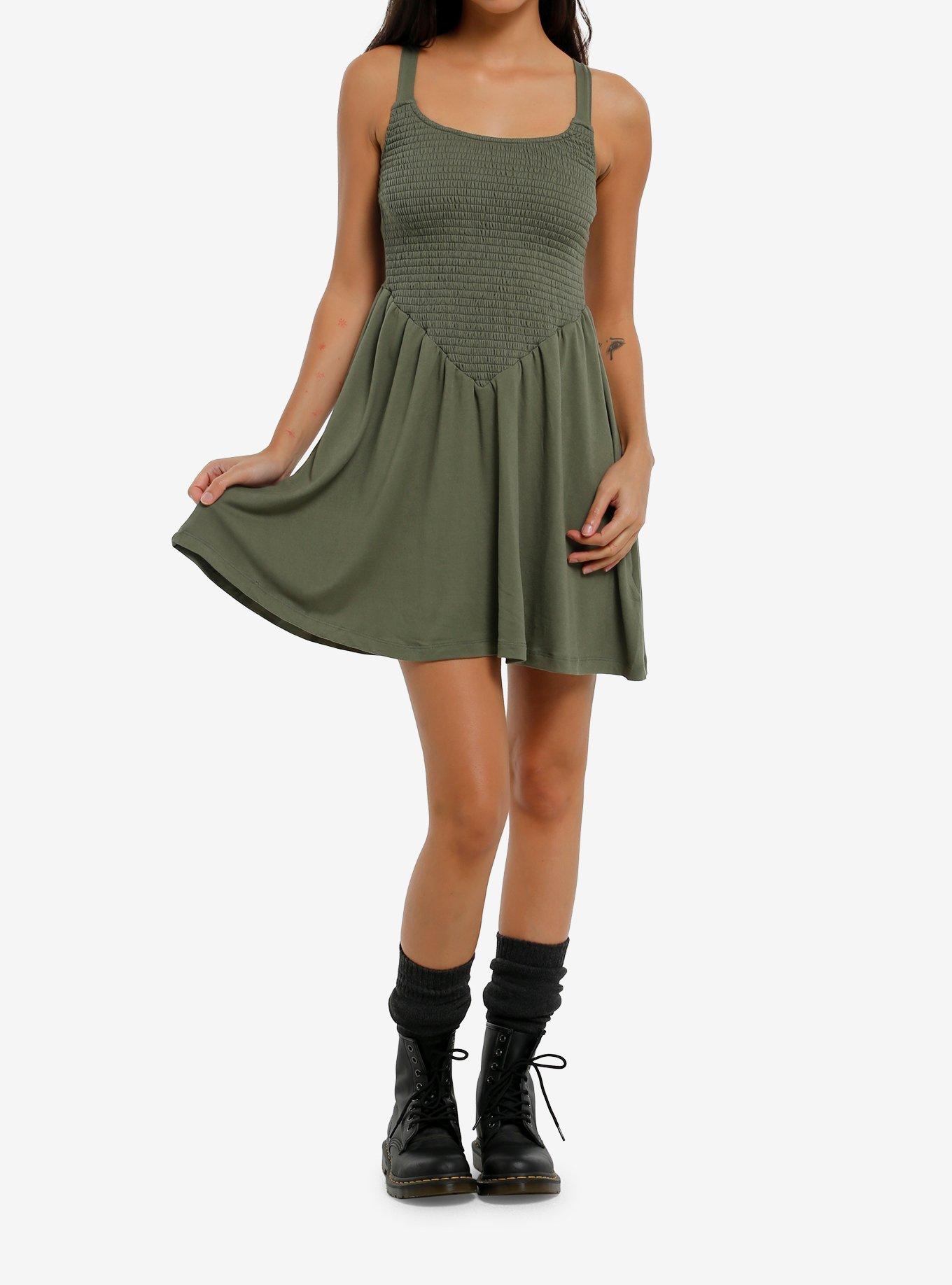 Olive Smock Mini Tank Dress, , hi-res