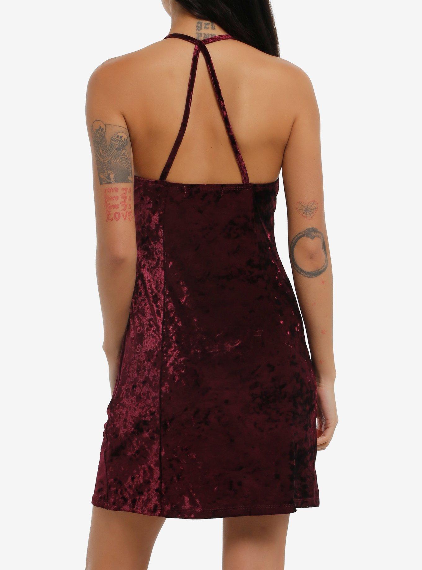 Maroon Velvet Halter Dress, MULTI, alternate