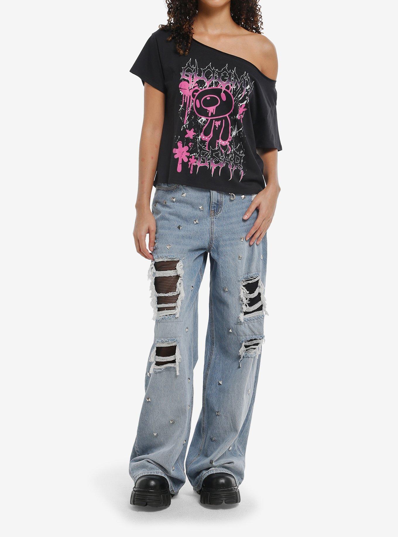 Gloomy Bear Pink Metal Girls Off-Shoulder T-Shirt, , hi-res