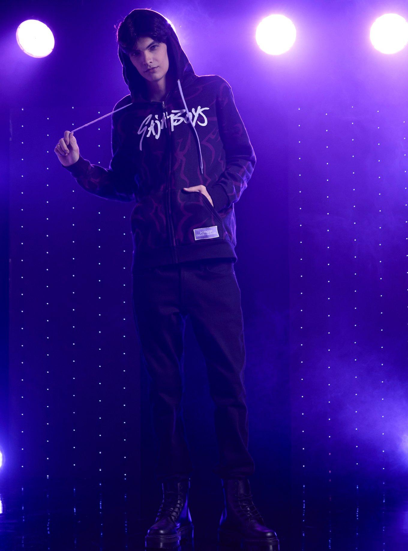 KPop Demon Hunters Saja Boys Demon Patterns Hoodie, BLACK, alternate