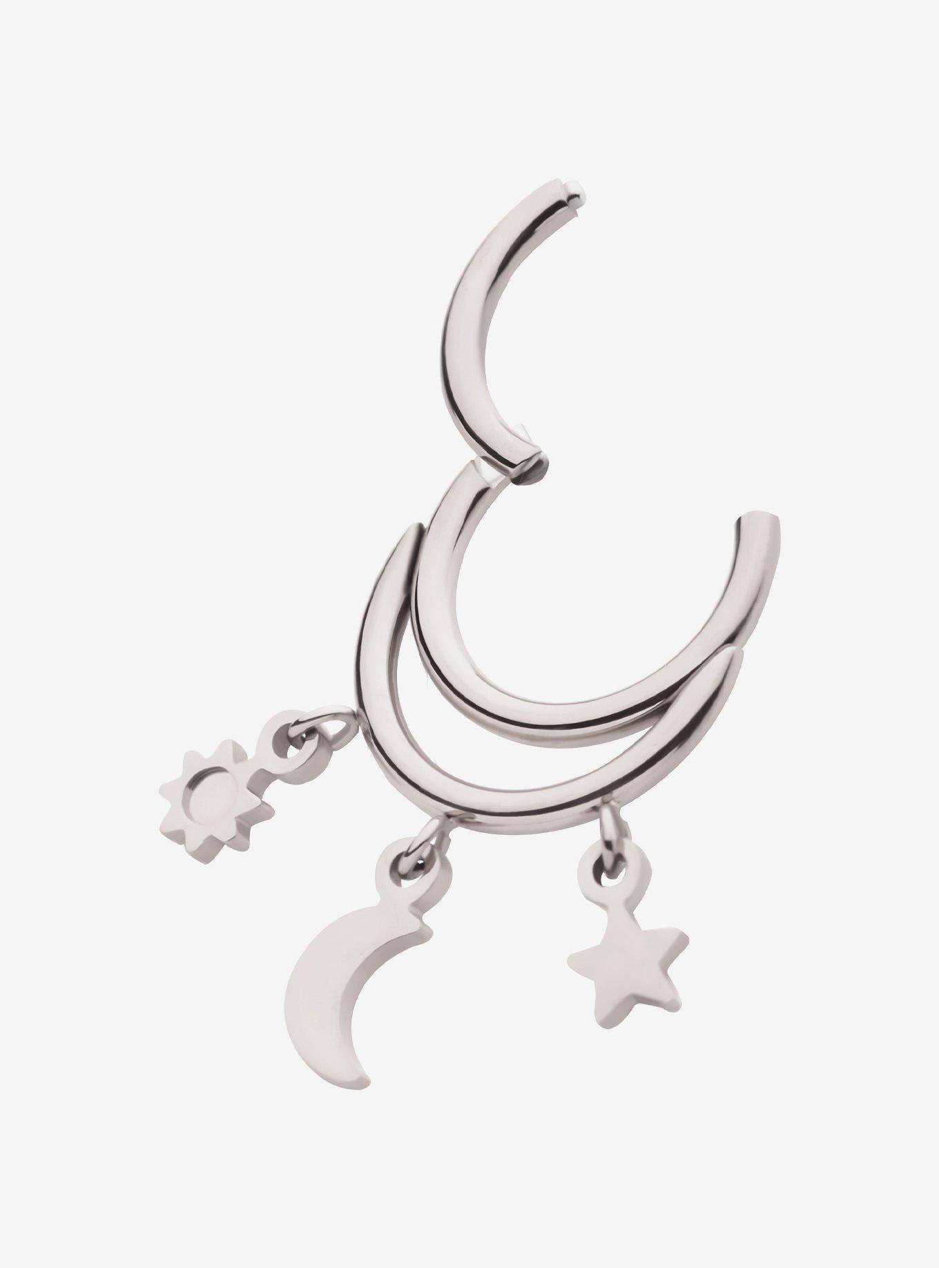 16G Steel Silver Moon & Star Hinged Clicker, , hi-res