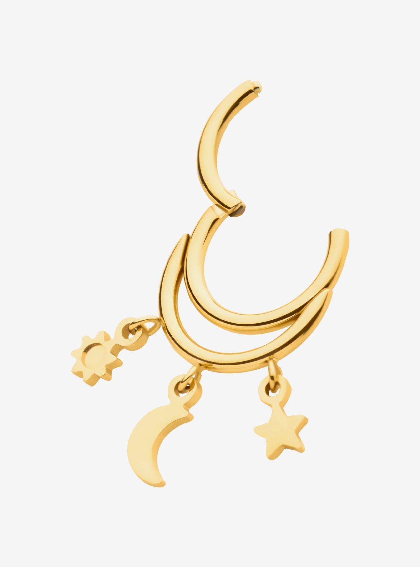 16G Steel Gold Moon & Star Hinged Clicker, , hi-res